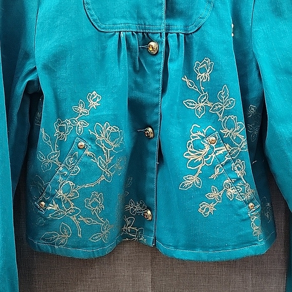 Baby Phat girlz 90s Inspired Graphic Logo Embroidered button Teal jean jacket XL - Picture 4 of 7